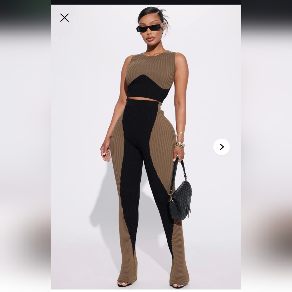 Fashion Nova Tan and Black Flare Pants